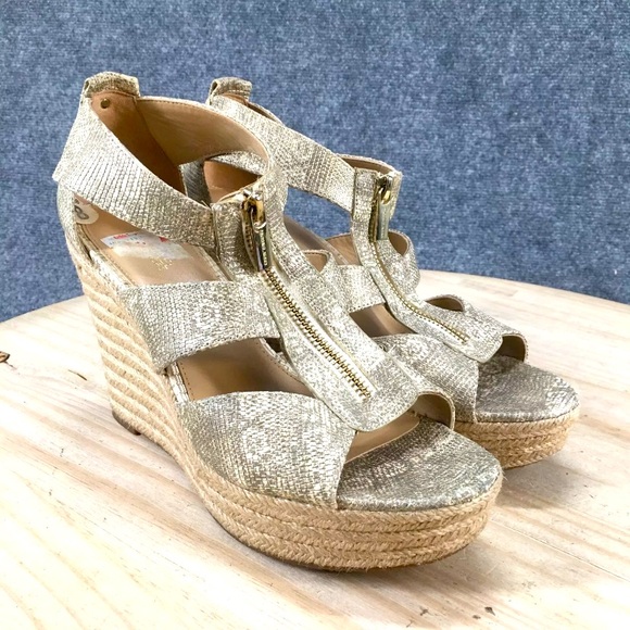 Michael by Michael Kors Gold Snakeskin Damita Front Zip
Wedge Sandal - Picture 2 of 7